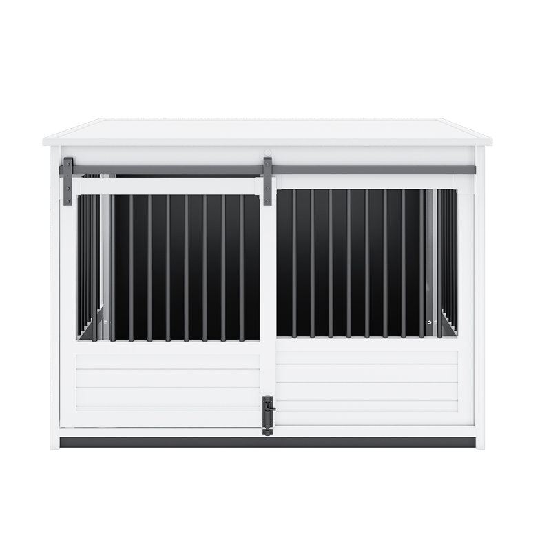 Tucker Murphy® ECOFLEX® Barn Door Dog Crate End Table, Large (29.92" H x 27.87" W x 43.07" D) , White