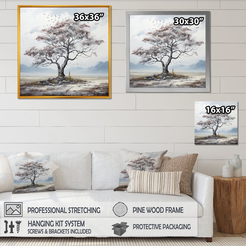 «Sub subtile élégance de l'arbre monochrome II», reproduction sur toile, H 16 po x l 16 po x P 1 po, Cadre simple noir