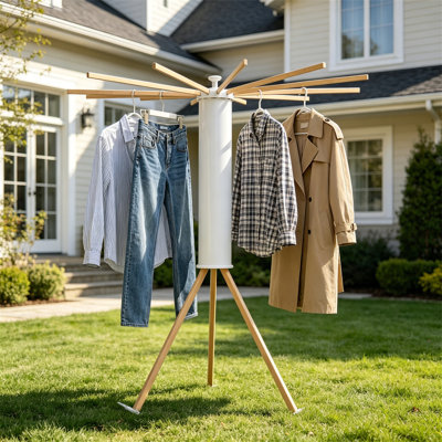 Tripod Clothes Drying Rack, Portable Foldable Space Saving Laundry Drying Rack With 12 Wooden Rods