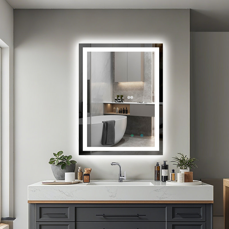 Worreno Rectangle Led Frameless Wall Mounted Bathroom / Vanity Mirror, High Lumen/Anti-fog, 28" x 36"