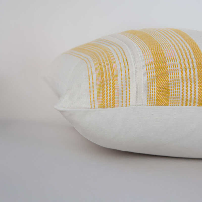 Cotton/Polyester Blend Down Filled Throw Pillow, Polyester, White/Yellow