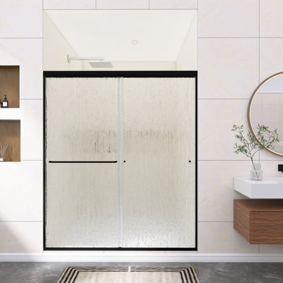 60" W X 70" H Framed Double Sliding Shower Door, 6Mm Rain Pattern Tempered Glass, Aluminum Alloy Frame