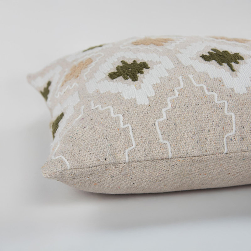  Housse de coussin carré en coton, Naturel / vert, 20 po x 20 po