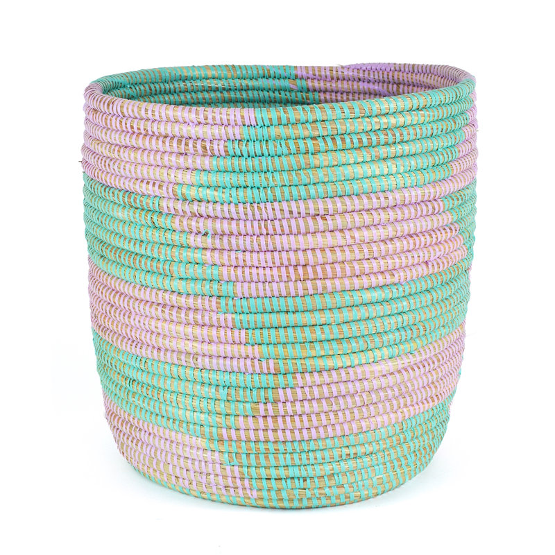 Aqua and Lavender Herringbone Bath Bin Basket