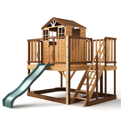9-in1 Wooden Outdoor Playhouse with Slide
