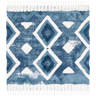 Tapis bleu / ivoire à poils longs Evant 656 Evant