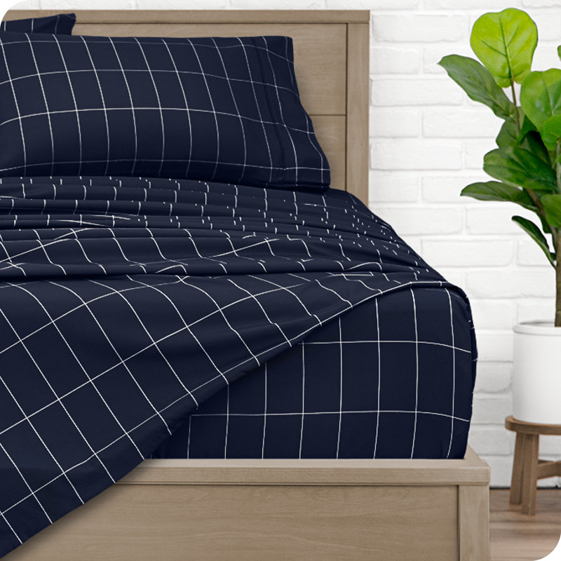 Queen Midnight Grid Microfiber Deep Pocket Sheet Set