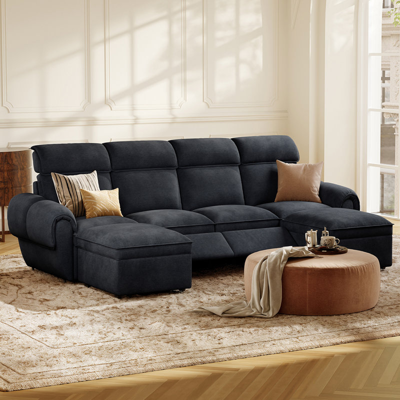 4 Seater Modular Power Reclining Sofa With 2 Ottomans, Recliner Couch With Usb & Type-C Ports, Dark Gray, 2 Power Seat