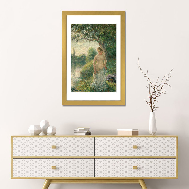 The Bather - CPI98, Papier à cadre ouvert avec passe-partout, H 24 po x l 16 po, Gold