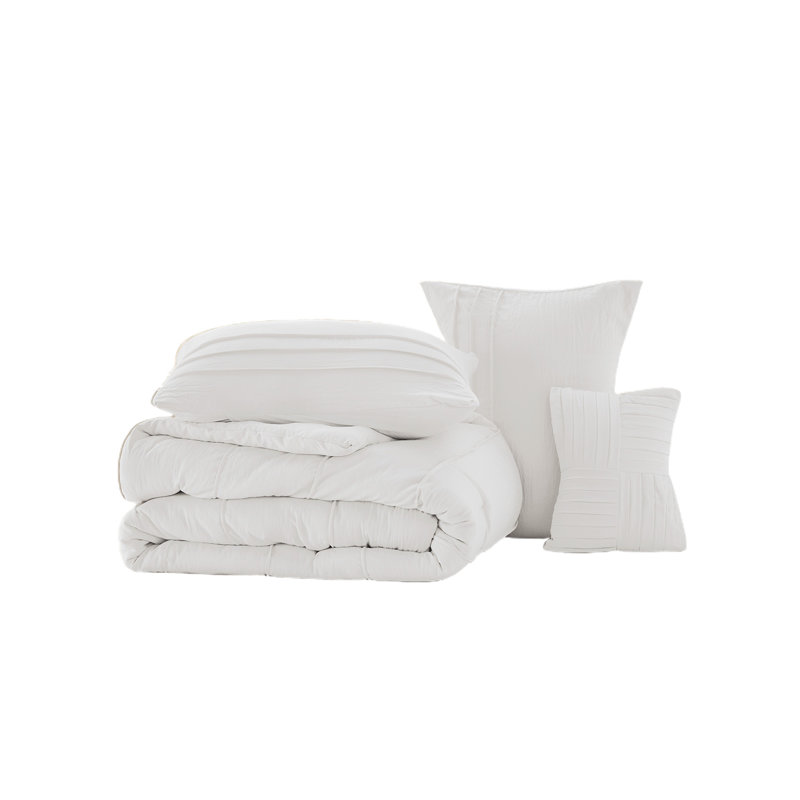 Bedsure Pinch Pleat Comforter Set Boho Bed-in-A-Bag Bedding Set with  Pillowcases for All Season, White