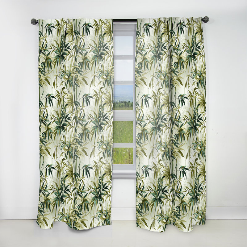 Bamboo Zen Tropical Pattern II - Floral Curtain - Velvet Room Darkening - 1 panel, 52" W x 95" L