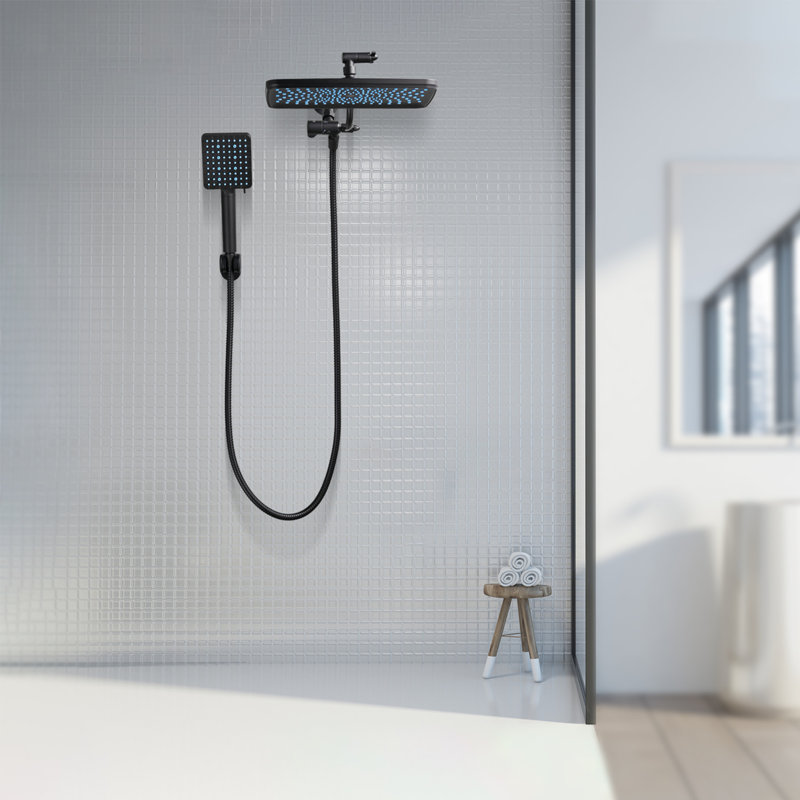 Adjustable 12" Rectangular High Pressure Dual Shower Head with 6-Spray Handheld Shower with Filter