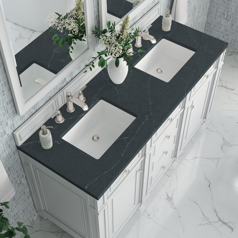 Bristol 60'' W Double Vanity, Bright White, Charcoal Soapstone, 8" Widespread