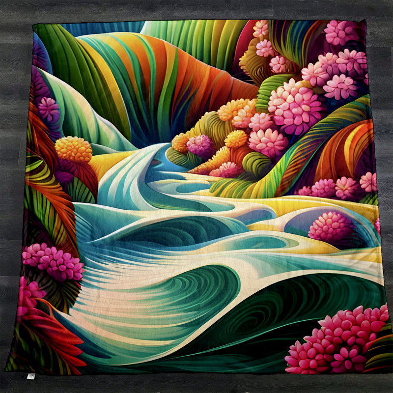 Throw Blanket, 68" W x 80" L, Floral/Abstract, Pink/Green/Blue/Orange