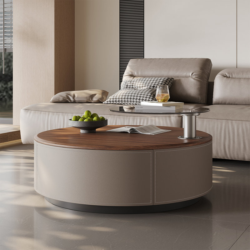 Table basse ronde moderne et minimaliste, Beige