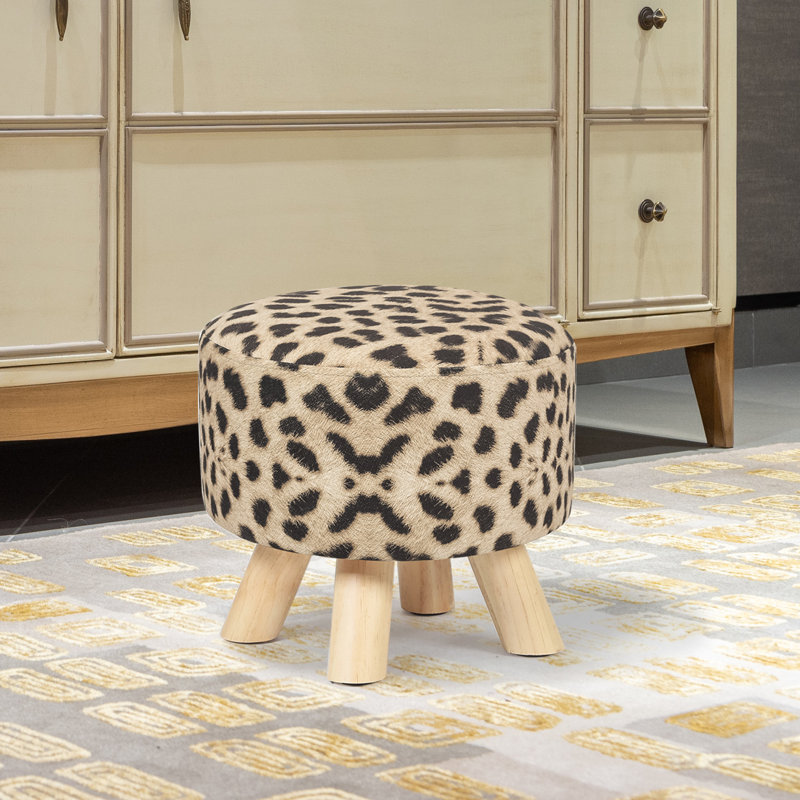 Cenka Upholstered Ottoman, Leopard Polyester