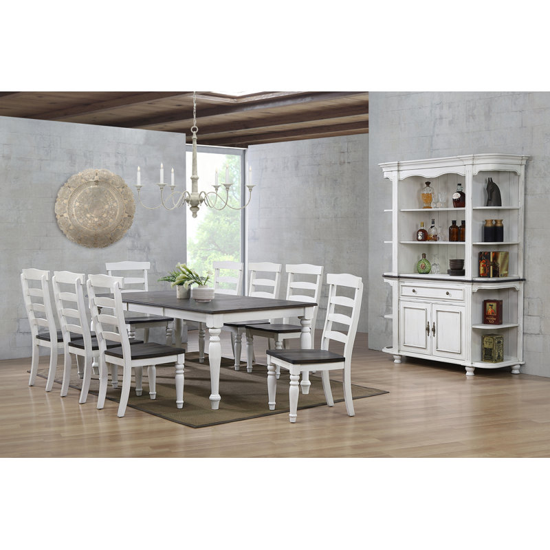 Sunset Trading French Chic 60"-78"-96" Wide Extendable Dining Table | Ladderback Chairs | China Cabinet With Storage, Drawer, Open Shelves | 3 Size Rectangular Expanding Space-Saving Kitchen Furniture