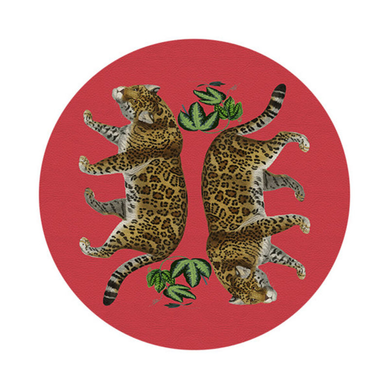 Leopard Seeing Double Pebble 16" Vinyl Placemat, Crimson