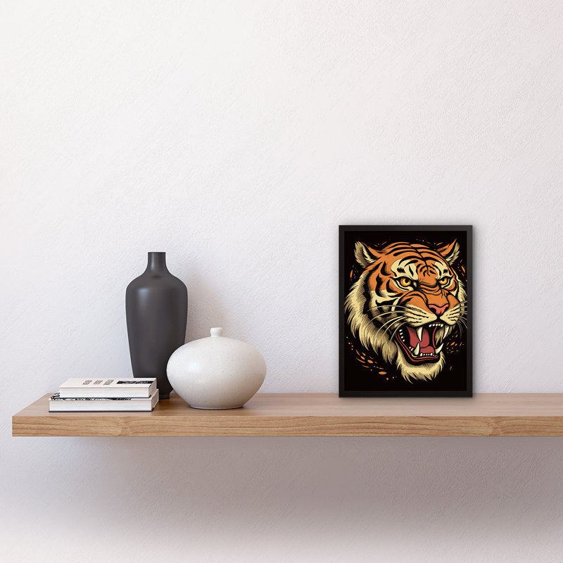 Corbinian Old School USA Tattoo Ink Body Art Growling Tiger Rockabilly Americana - Single Picture Frame Print
