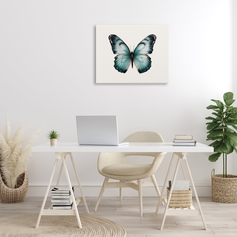 Art mural sur toile bleu sarcelle et papillon symétrique par Elizabeth Medley, H 24 po x l 30 po