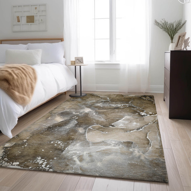 Tapis brun Cerrito AMF518 lavable à la machine de qualité supérieure, Rectangulaire 3 pi x 5 pi
