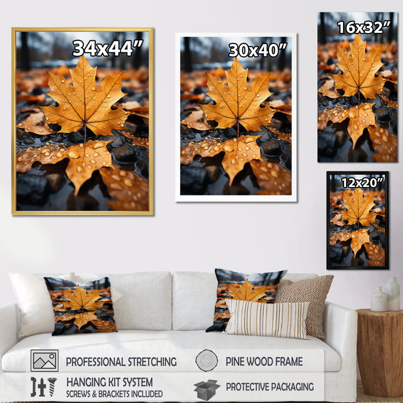 Feuilles d'automne collage I - impression, H 20 po x l 12 po x P 1 po, Encadrement doré