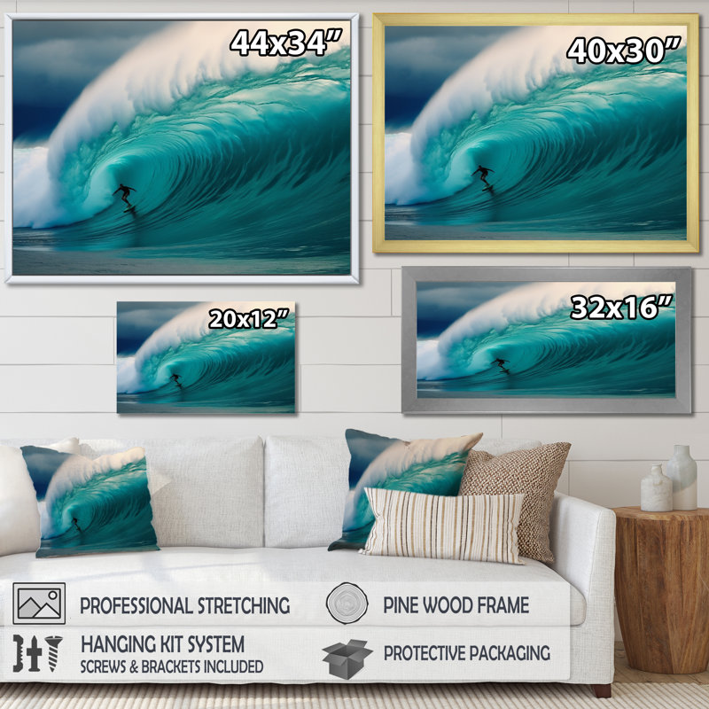 Hawaiian Waves Surf Dream I - Hawaii, art mural encadré, H 30 po x l 40 po x P 1,5 po, Cadre flottant brun