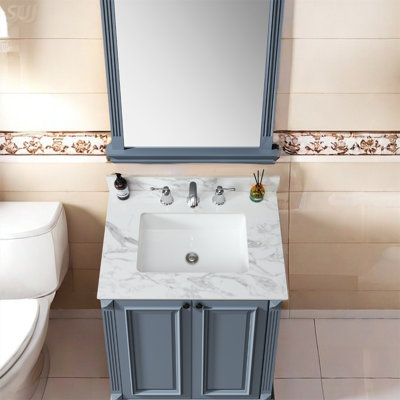 31X22 Inch Sintered Stone Bathroom Vanity Top With Undermount Ceramic Sink And Backsplash, Durable And Stylish