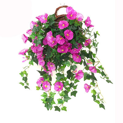 Paquet de 2 plantes suspendues artificielles à l'extérieur, fleurs suspendues pour le patio d'été du porche (sans panier)