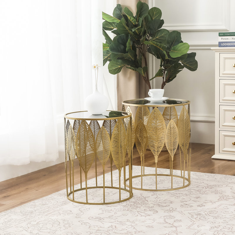 Brithny Fully Assembled Stainless Steel Top End Table (Set of 2)