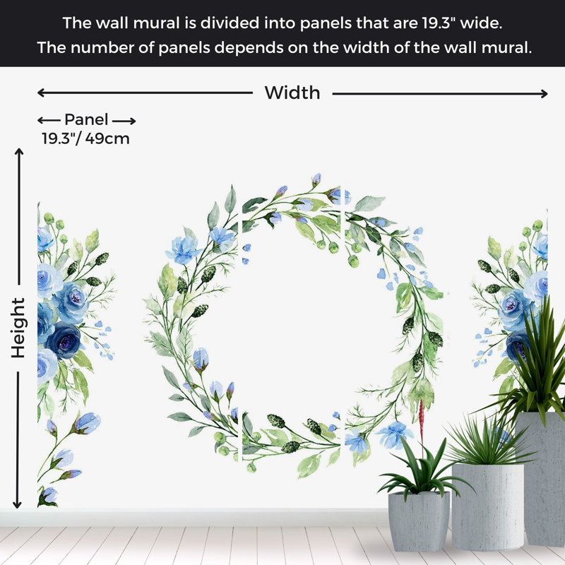 Adhésif mural floral Paitynn, Vert, L 135 po x L 96 po