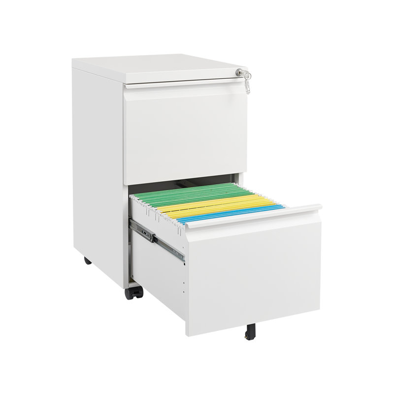 Classeur mobile compact avec 2 tiroirs, une serrure et une roue centrale, pour le bureau à domicile Barre de suspension amovible à deux tiroirs en métal, placement sous le bureau, roulettes