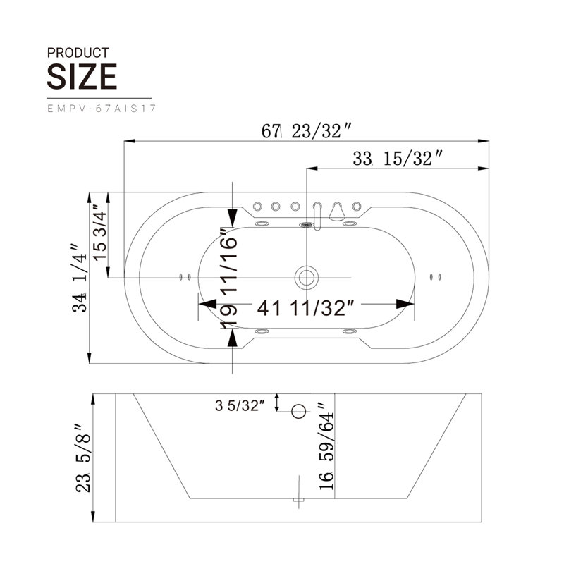 67" White Acrylic Freestanding Whirlpool Bathtub with Faucet