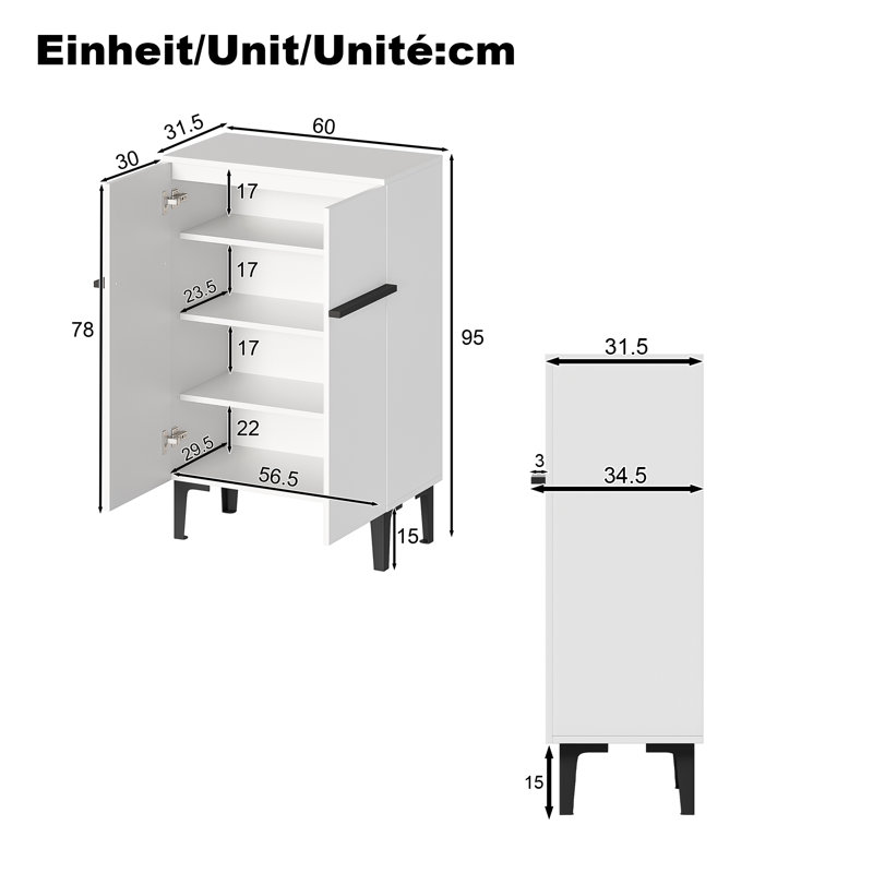 8 Pair Shoe Storage Cabinet, White