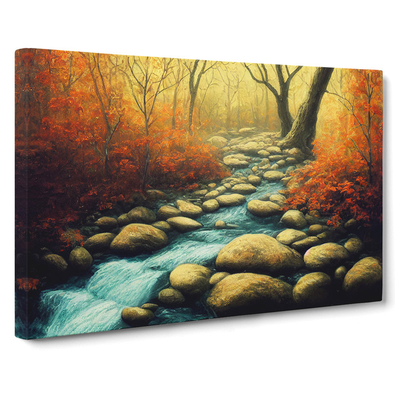 An Autumn Forest Stream - Wrapped Canvas, 50cm H x 76cm W x 3cm D