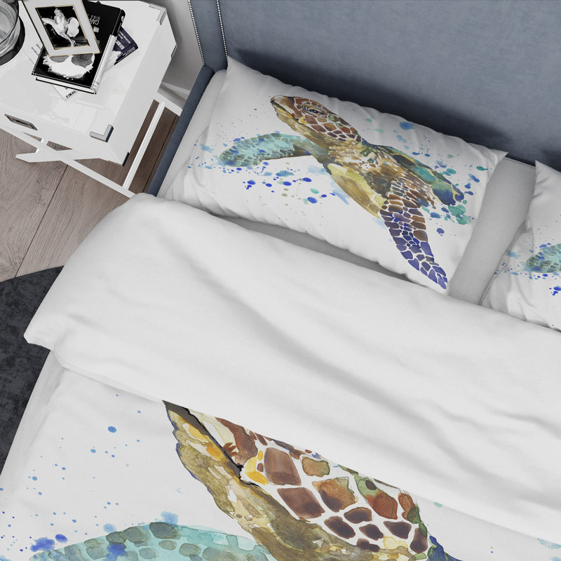 Ensemble de housse de couette Coastal - Minimalisme floral beige rétro, Housse simple + 1 taie décorative