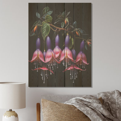 Fleurs de fuschia mauves et noires - Fuschia sur bois