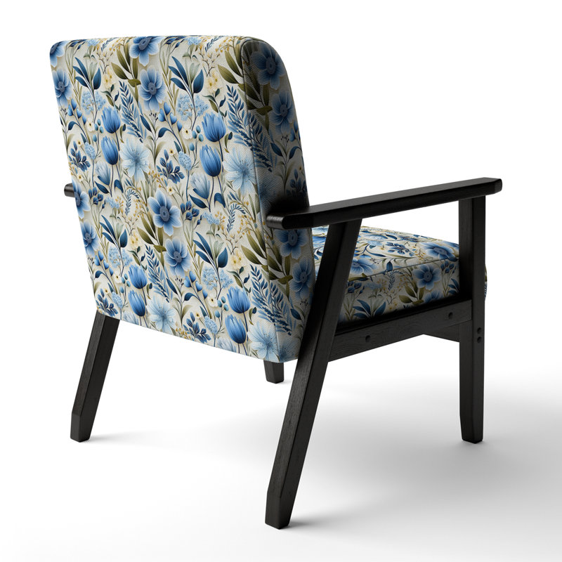 White And Blue Ranunculus Fauna Pattern - Upholstered Farmhouse Arm Chair, Blue Accent Chair