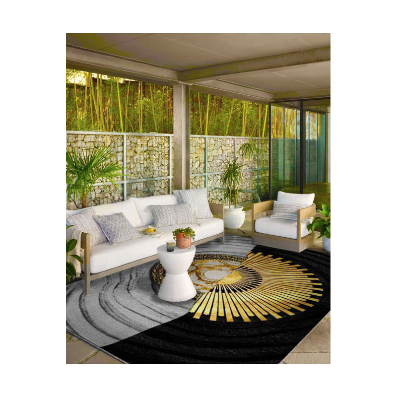 Tapis noir lavable à motif peint, Sous-tapis rectangulaire de 3 pi 3 po x 4 pi 11 po