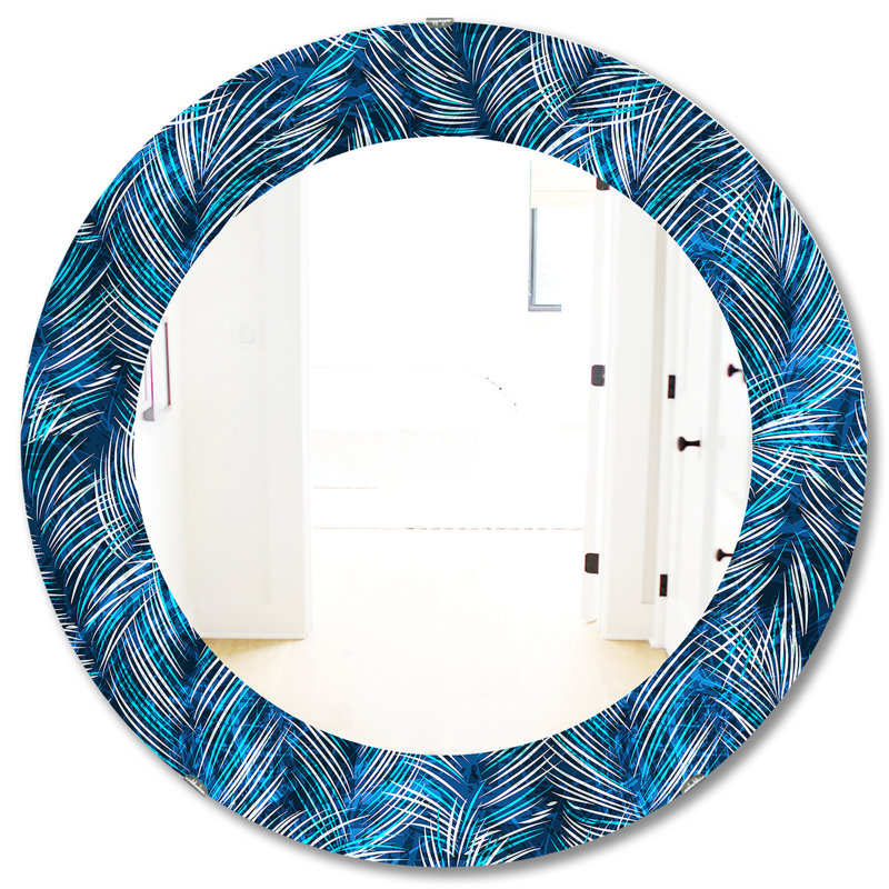 Tropical Palm Leaves Bohemian Mirror, 31.5" H x 31.5" W