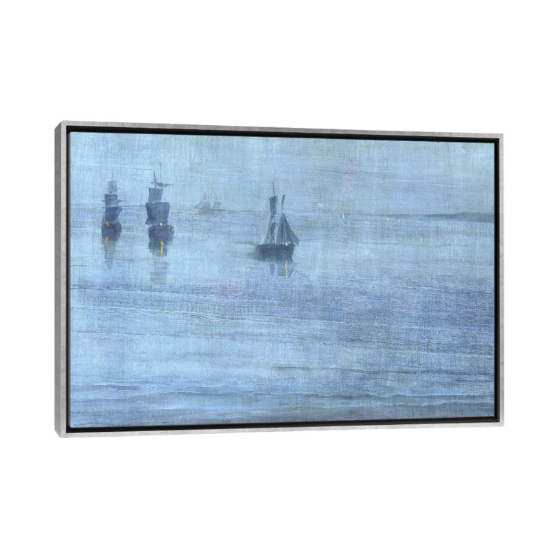 Nocturne le solent - impression d'art mural, 40 po x 60 po, Toile avec cadre, Argent
