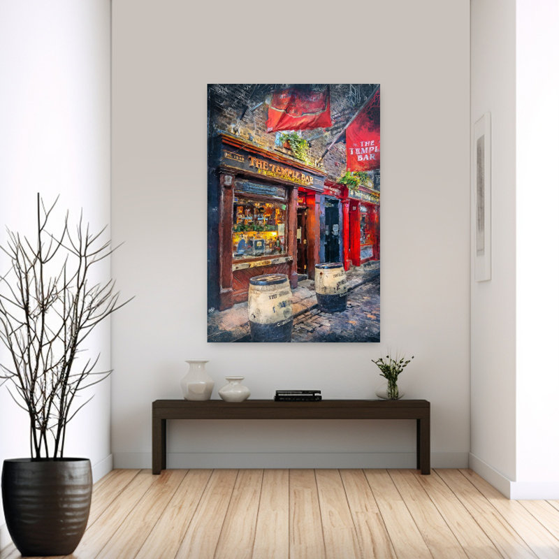 Temple Bar, Dublin, nuit, architecture contemporaine, art mural urbain, 60" H x 40" W