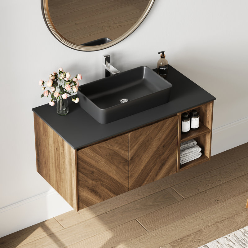 Meuble-lavabo simple 36 po avec meuble-lavabo flottant en céramique noire
