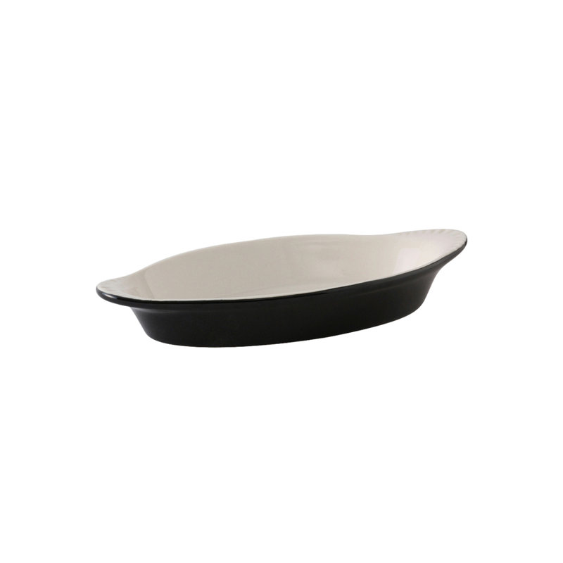 Ovale en céramique 0,38 po Tuxton, Noir / coquille d'œuf, 1.38" H x 4.88" W x 9.88" L