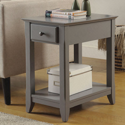Wooden Rectangular Top With One Drawer, Gray