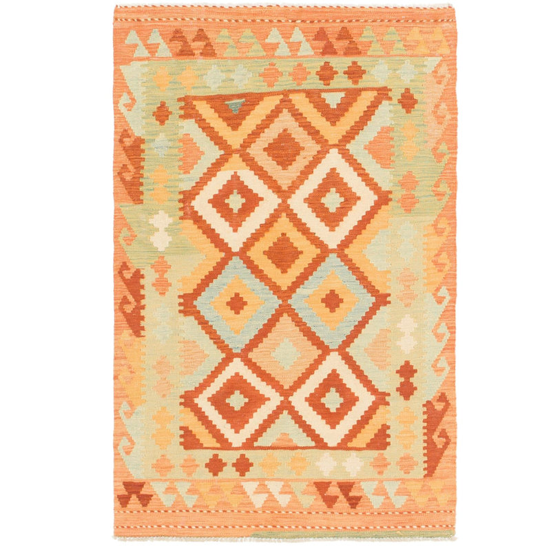 Tapis en laine rouge 3 pi x 4 pi 10 po one-of-kind à la main noué la new age Elland