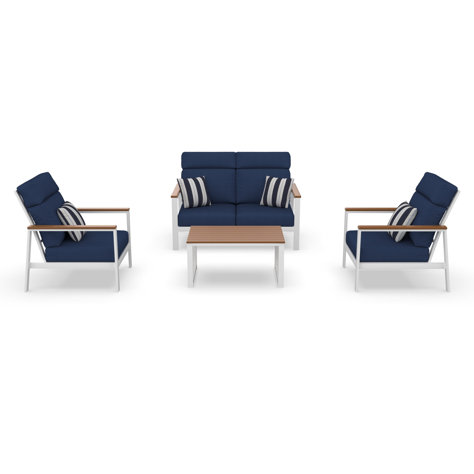 Hofman 4 Person Seating Group With Sunbrella Cushions, Canvas Navy, Brown