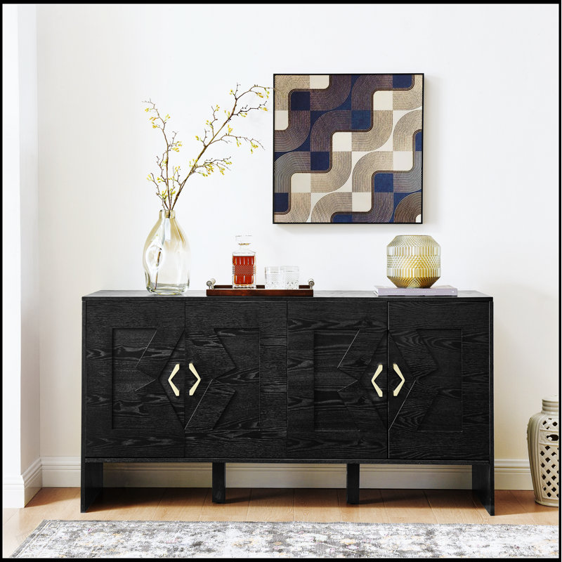Mid Century Modern Sideboard Buffet Cabinet With Adjustable Shelves And Geometric Pattern For Versatile Storage And Display