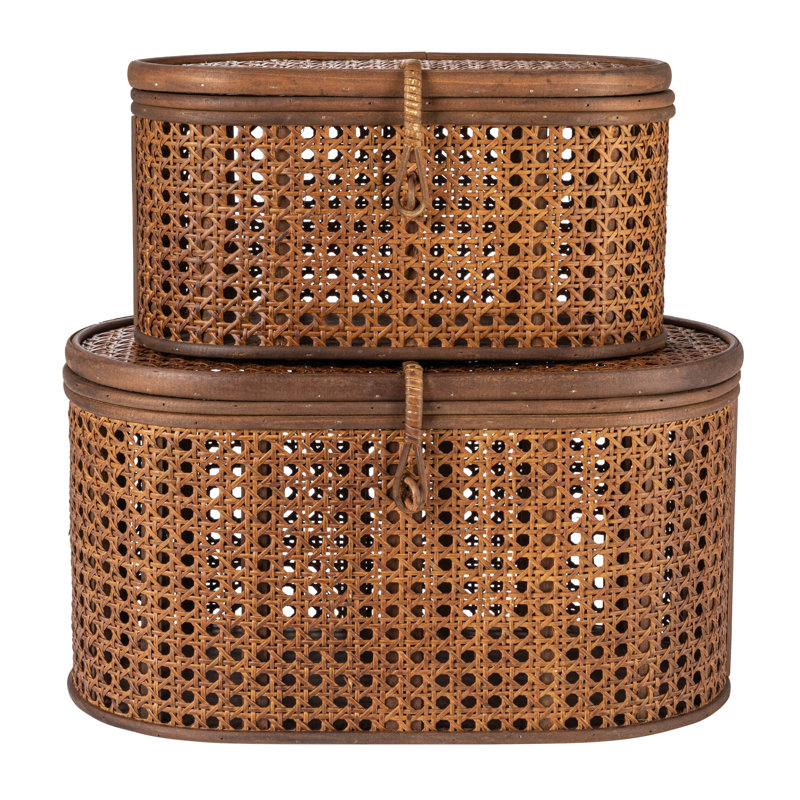 Boîtes de rangement modernes décoratives ovales en rotin tissé, Brun