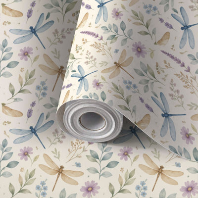 Rouleau de papier peint adhésif autocollant aquarelle amovible Libellule aquarelle blanche